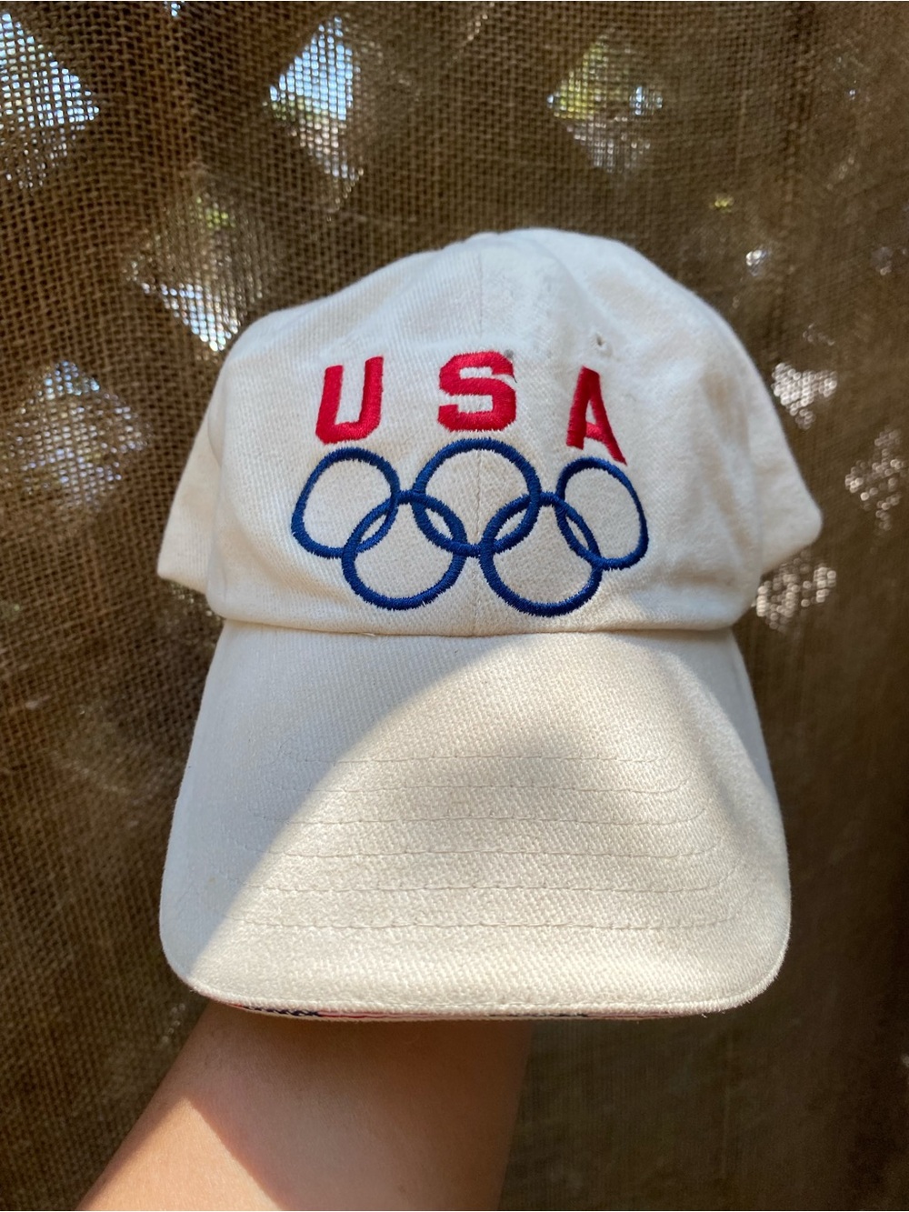 Vintage USA OLYMPIC Cream Baseball Hat Cap Men’s